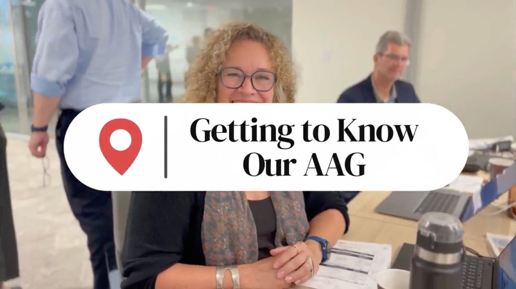 Patricia Erhkamp introduces facts about AAG, its headquarters and council in a special video