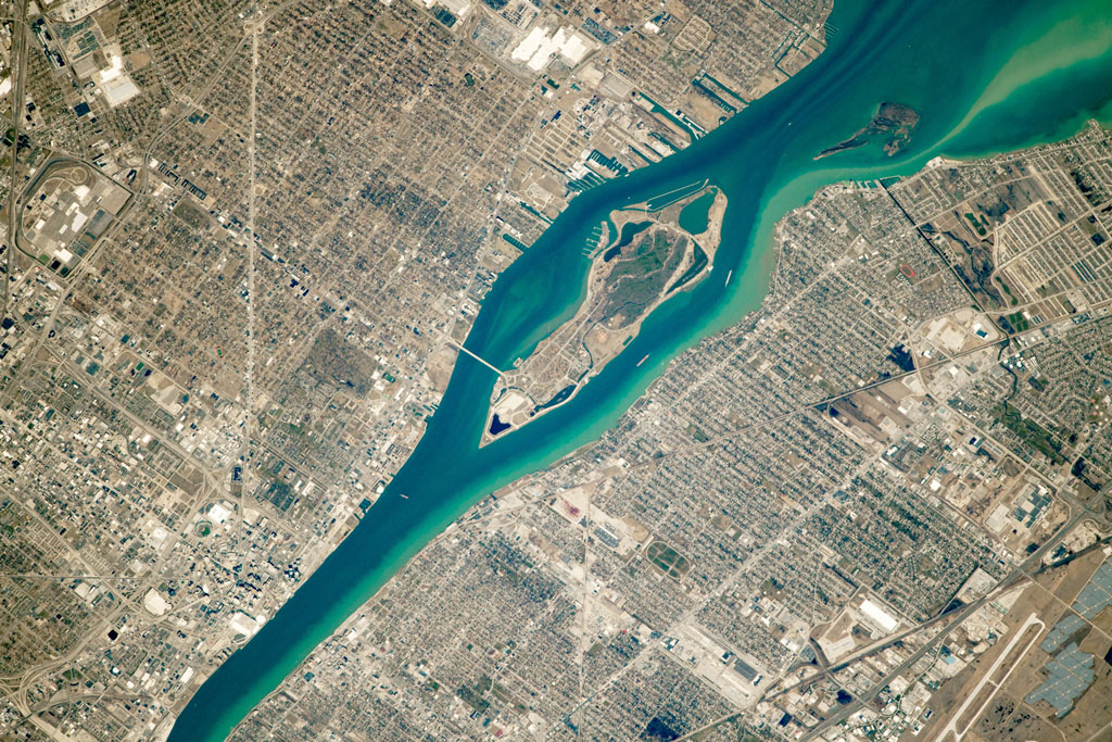 Satellite image of Detroit-Windsor border