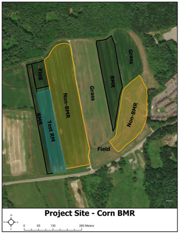 Corn varieties noted on aerial map; Credit: Russell G. Congalton